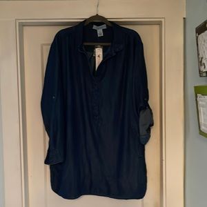 NWT Workshop Republic Clothing Navy Tunic w/Long or 3/4 Sleeves & Button Collar